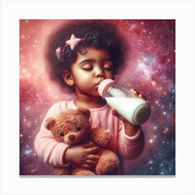 Little Girl Drinking Milk Canvas Print