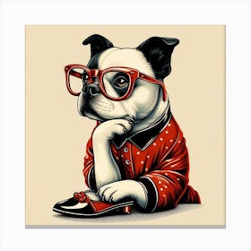 French Bulldog With Glasses Canvas Print