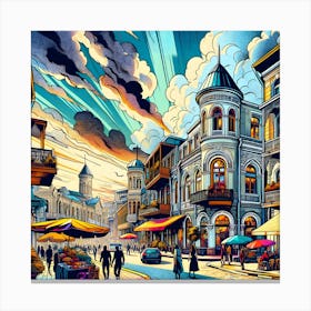 Street Scene Painting Canvas Print