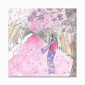 Cherry Blossom Flurry Square Canvas Print