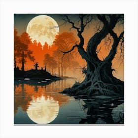 Default Full Moon Rising Over A Pond Photography Romanticism 3 ٢ 2 Canvas Print