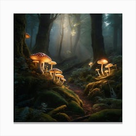 Mushrooms In The Forest Canvas Print