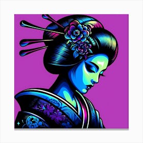 Geisha Blue And Lila Color Shine Illustration Canvas Print