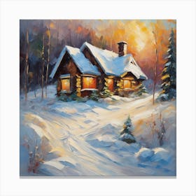 Cabin In The Snow Canvas Print