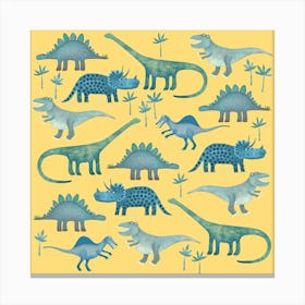 Dinosaurs Yellow Canvas Print