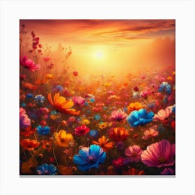 Colorful Flowers At Sunset 1 Canvas Print