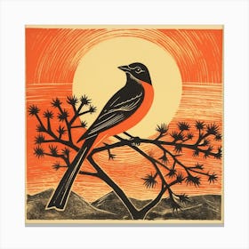 Retro Bird Lithograph Cedar Waxwing 1 Canvas Print