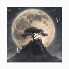 Full Moon With Tree Canvas Print
