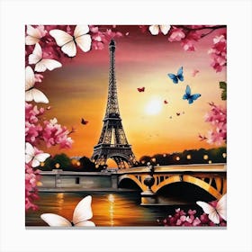 Paris Eiffel Tower Butterfly Painting Canvas Print