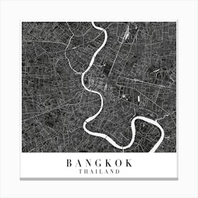 Bangkok Thailand Minimal Black Mono Street Map  Square Canvas Print