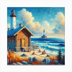 Lighthouse On The Beach 1 Canvas Print