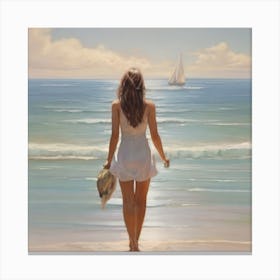 Woman Walking On The Beach Canvas Print