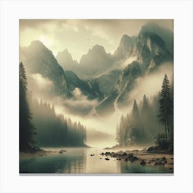 Misty Mountain Landscape Art Print Canvas Print