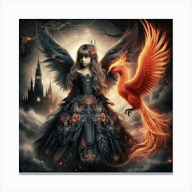 Portrays A Young Fairy Alongside A Phoenix 1 Canvas Print