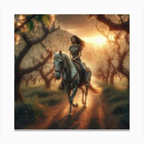 Horseriding At Sunset Canvas Print