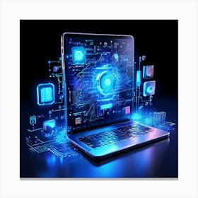 Laptop With Blue Lights Canvas Print