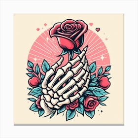 Skeleton Hand With Roses Canvas Print