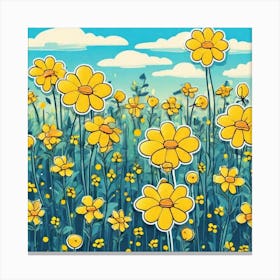 Yellow Flowers In A Field 48 Canvas Print