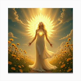 A Radiant, Divine Being In A Celestial Garden With Golden Flowers 1 Canvas Print