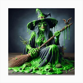 Witch With Broom Canvas Print