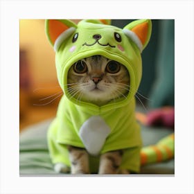 Adorable Cat in a Green Costume Canvas Print