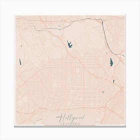 Hollywood California Pink and Blue Cute Script Street Map 1 Canvas Print
