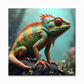 A Fantastical Chameleon With Color Shifting Scales Camouflaging Into An Otherworldly Landscape Canvas Print