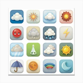 Set Of Colorful Weather Icons In Square Frames 2 Canvas Print