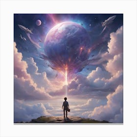 Boy Looking At A Planet Canvas Print