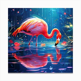 Very Colorful Picture Of Flamingo In Water Beautiful Lighting And Reflections Golden Ratio Fake (2) Canvas Print
