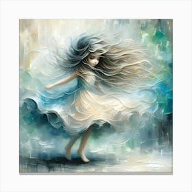 Swirling Dreams Abstract Girl with Long Hair Oil Painting Canvas Print