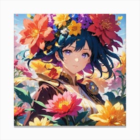 Anime Girl In Flowers Canvas Print