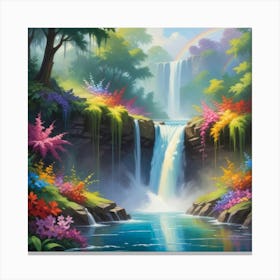 Rainbow Waterfall Paintings Art Print 3 Canvas Print