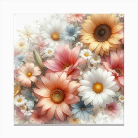 Summer Floral Dream A Delicate Watercolor Of Blooming Flowers 1 Canvas Print