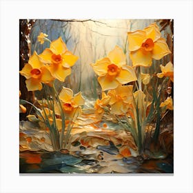 Daffodils In The Forest 1 Canvas Print