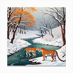 Winter Tiger In The Forest Canvas Print