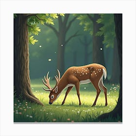 Graceful White Tailed Deer Grazing In The Forest 2 Canvas Print