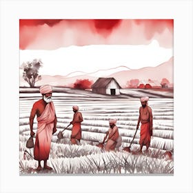 Men In A Rice Field Canvas Print