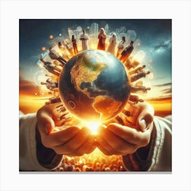 People Holding A Globe Canvas Print