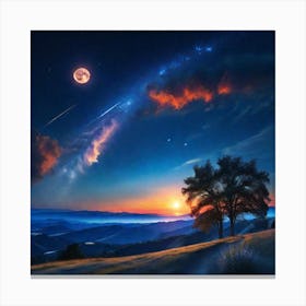 Moon And Stars Canvas Print