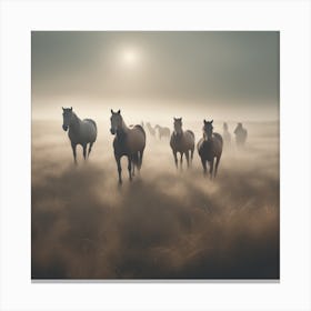 Horses In The Mist 3 Canvas Print