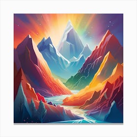 Rainbow Mountain Landscape Watercolor splash Monochromatic Canvas Print