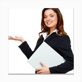 Business Woman Holding A Folder Canvas Print