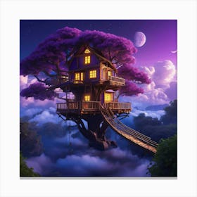 A Treehouse Floating In The Sky Among Lots Of Clouds Magical Luminousnight Purple Theme Vibrant 430117160 (2) Canvas Print