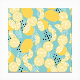 Lemon And Lemon Slices Pattern With Decoration Square Canvas Print