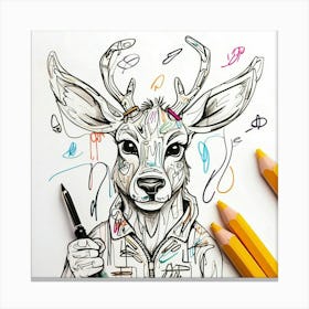 Deer Drawing 26 Canvas Print