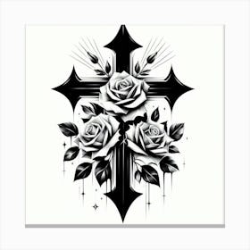 Cross With Roses 3 Canvas Print