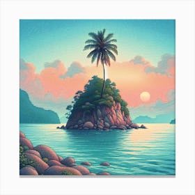 Lonely island with palm tree Canvas Print