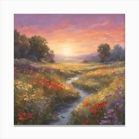 Sunset In The Meadow Canvas Print