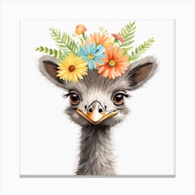 Floral Baby Ostrich Nursery Illustration (9) Canvas Print